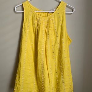 Loft bright yellow lined eyelet Sleeveless top